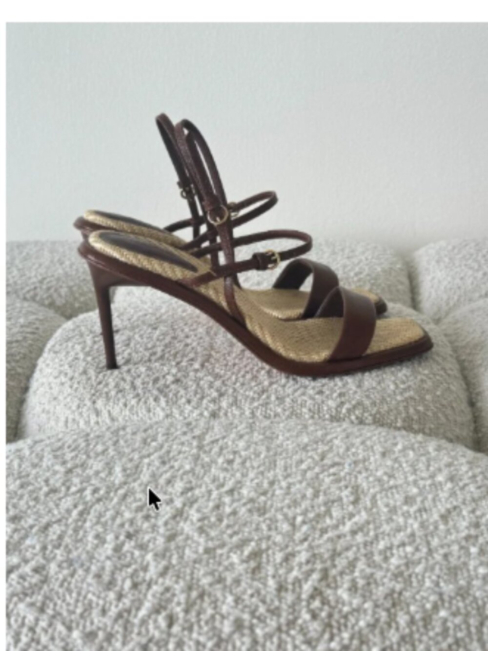 MAX MARA TOBACCO NAPPA LEATHER STRAPPY STILETTO HEELS WITH WOVEN INSOLES, SZ 38